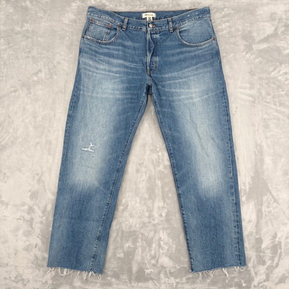 Madewell Denim - Madewell Jeans Women 32 (Fit 38x29.5) Blue Dean Easy Straight Distressed Raw Hem